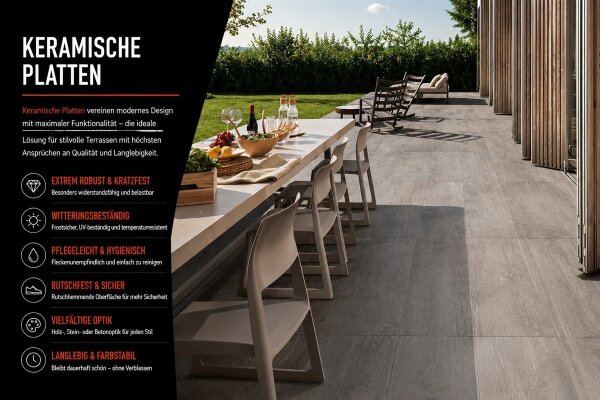 Keramische Platten
Keramische Terrassenplatten...