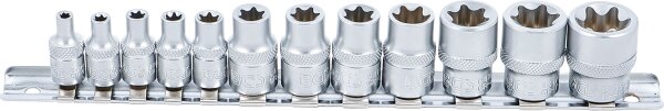 Steckschlüssel-Einsatz-Satz E-Profil | Antrieb Innenvierkant 6,3 mm (1/4") / 10 mm (3/8") | SW E4 - E20 | 12-tlg.