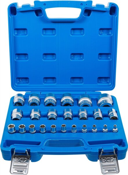 Steckschlüssel-Einsatz-Satz, Sechskant | Antriebe Innenvierkant 6,3 mm (1/4"), 12,5 mm (1/2") | Zollmaße | 24-tlg.