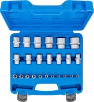 Steckschlüssel-Einsatz-Satz, Sechskant | Antriebe Innenvierkant 6,3 mm (1/4"), 12,5 mm (1/2") | Zollmaße | 24-tlg.