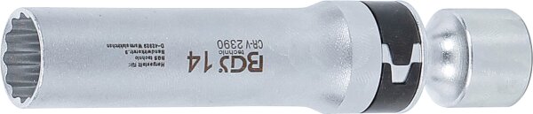 Zündkerzen-Gelenkeinsatz Zwölfkant mit Haltefeder | Antrieb Innenvierkant 10 mm (3/8") | SW 14 mm