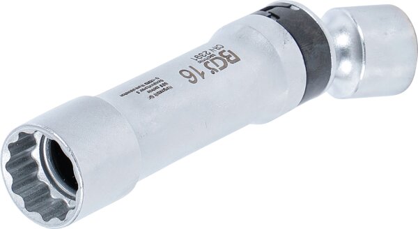 Zündkerzen-Gelenkeinsatz Zwölfkant mit Haltefeder | Antrieb Innenvierkant 10 mm (3/8") | SW 16 mm