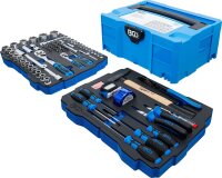 Steckschlüssel- und Hammer-, Zangen-, Schraubendreher-Satz | 6,3 mm (1/4") / 12,5 mm (1/2") | BGS systainer® | 77-tlg.