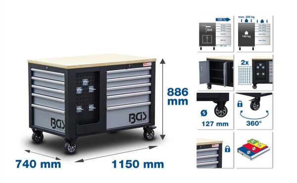 Werkstattwagen | 2 x 5 Schubladen | 1 Schrank | leer