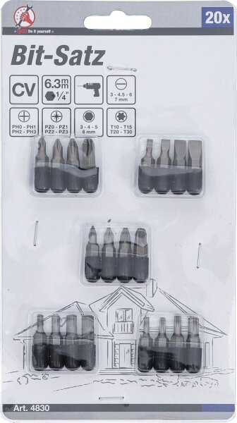 Bit-Satz | Antrieb Außensechskant 6,3 mm (1/4") | 20-tlg.