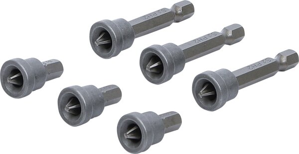 Bit-Satz mit Tiefenstopp | für Gipskartonplatten | Antrieb Außensechskant 6,3 mm (1/4") | Kreuzschlitz PH2 | 6-tlg.