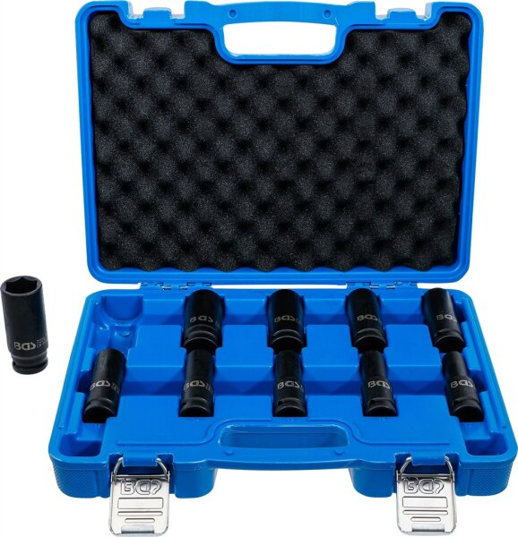 Kraft-Steckschlüssel-Einsatz-Satz Sechskant, tief | Antrieb Innenvierkant 12,5 mm (1/2") | SW 10 - 24 mm | 10-tlg.
