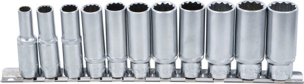 Steckschlüssel-Einsatz-Satz Zwölfkant, tief | Antrieb Innenvierkant 10 mm (3/8") | SW 8 - 19 mm | 11-tlg.