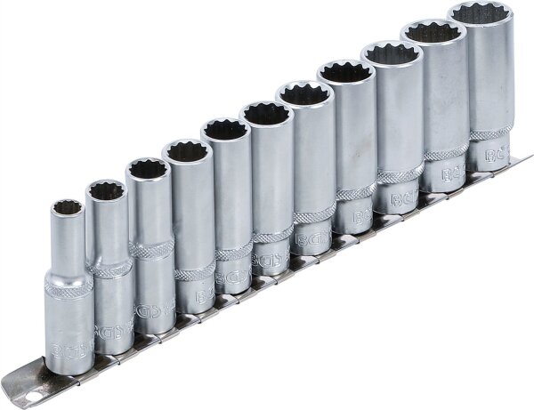 Steckschlüssel-Einsatz-Satz Zwölfkant, tief | Antrieb Innenvierkant 10 mm (3/8") | SW 8 - 19 mm | 11-tlg.