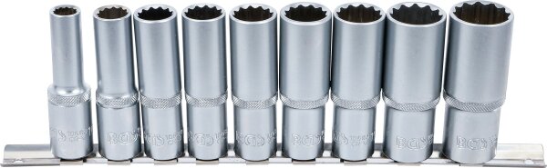 Steckschlüssel-Einsatz-Satz Zwölfkant, tief | Antrieb Innenvierkant 12,5 mm (1/2") | SW 10 - 24 mm | 9-tlg.