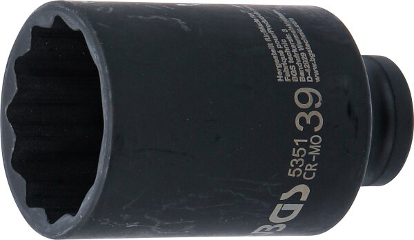 Kraft-Steckschlüssel-Einsatz Zwölfkant, tief | Antrieb Innenvierkant 12,5 mm (1/2") | SW 39 mm