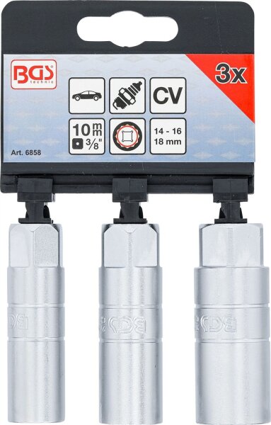 Zündkerzen-Einsatz-Satz Zwölfkant | Antrieb Innenvierkant 10 mm (3/8") | SW 14 - 16 - 18 mm | 3-tlg.