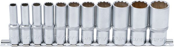 Steckschlüssel-Einsatz-Satz Zwölfkant, tief | Antrieb Innenvierkant 10 mm (3/8") | Zollgrößen | 11-tlg.