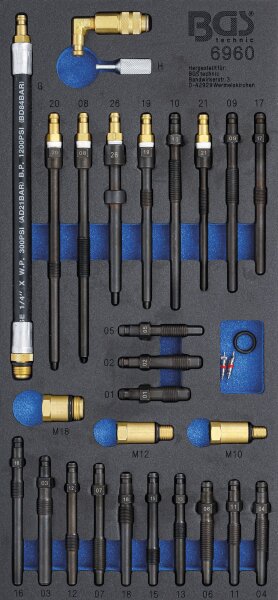 Werkstattwageneinlage 1/3: Adapter-Satz für Kompressions- und Druckverlusttester | 30-tlg.