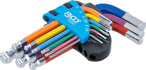Winkelschlüssel-Satz | Multicolour | kurz | Innensechskant, Innensechskant mit Kugelkopf 1,5 - 10 mm | 9-tlg.