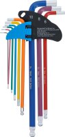 Winkelschlüssel-Satz | Multicolour | extra lang | Innensechskant, Innensechskant mit Kugelkopf 1,5 - 10 mm | 9-tlg.