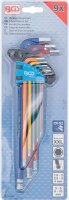 Winkelschlüssel-Satz | Multicolour | extra lang | Innensechskant, Innensechskant mit Kugelkopf 1,5 - 10 mm | 9-tlg.