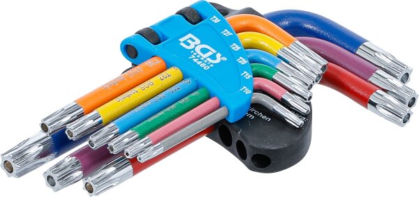 Winkelschlüssel-Satz | Multicolour | kurz | T-Profil (für Torx) mit Bohrung T10 - T50 | 9-tlg.