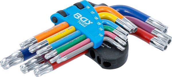 Winkelschlüssel-Satz | Multicolour | kurz | T-Profil (für Torx) mit Bohrung und Kugelkopf T10 - T50 | 9-tlg.