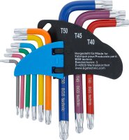 Winkelschlüssel-Satz | Multicolour | kurz | T-Profil (für Torx) mit Bohrung und Kugelkopf T10 - T50 | 9-tlg.
