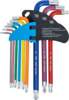 Winkelschlüssel-Satz | Multicolour | T-Profil (für Torx) mit Bohrung und Kugelkopf T10 - T50 | 9-tlg.