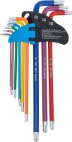 Winkelschlüssel-Satz | Multicolour | extra lang | T-Profil (für Torx) mit Bohrung und Kugelkopf T10 - T50 | 9-tlg.