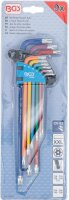 Winkelschlüssel-Satz | Multicolour | extra lang | T-Profil (für Torx) mit Bohrung und Kugelkopf T10 - T50 | 9-tlg.