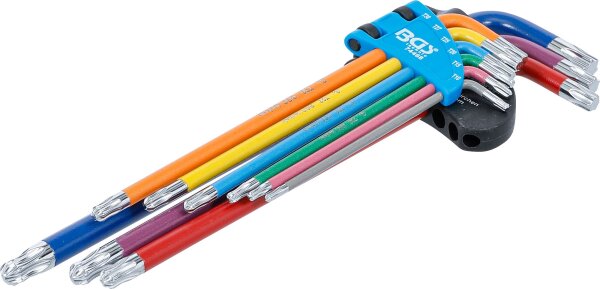 Winkelschlüssel-Satz | Multicolour | extra lang | T-Profil (für Torx) mit Kugelkopf T10 - T50 | 9-tlg.