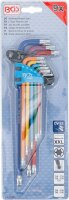 Winkelschlüssel-Satz | Multicolour | extra lang | T-Profil (für Torx) mit Kugelkopf T10 - T50 | 9-tlg.