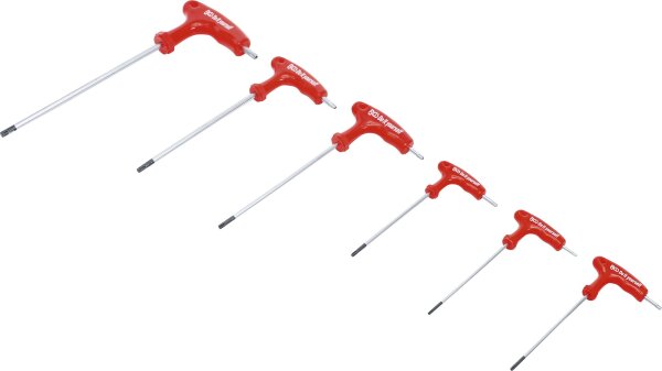 Schraubendreher-Satz mit T-Griff und seitlicher Klinge | T-Profil (für Torx) mit Bohrung T10 - T40 | 6-tlg.