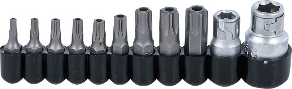 Bit-Satz | Antrieb Außensechskant 6,3 mm (1/4") / 10 mm (3/8") | T-Profil (für Torx) mit Bohrung | 11-tlg.