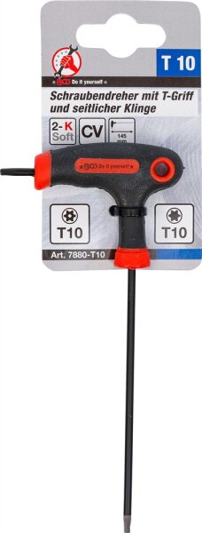 Schraubendreher mit T-Griff und seitlicher Klinge | T-Profil (für Torx) mit/ohne Bohrung T10