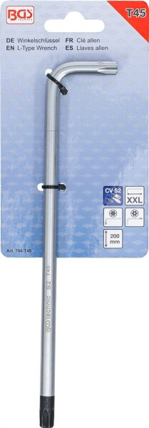 Winkelschlüssel | extra lang | T-Profil (für Torx) mit/ohne Bohrung T45