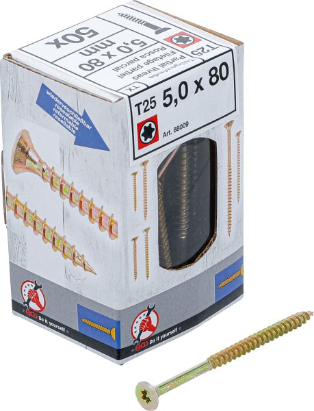 Mehrzweckschrauben | T-Profil (für Torx) T25 | 5,0 x 80 mm | 50 Stück