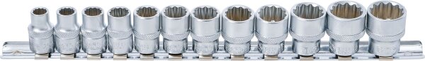 Steckschlüssel-Einsatz-Satz, Zwölfkant | Antrieb Innenvierkant 10 mm (3/8") | SW 8 - 19 mm | 12-tlg.