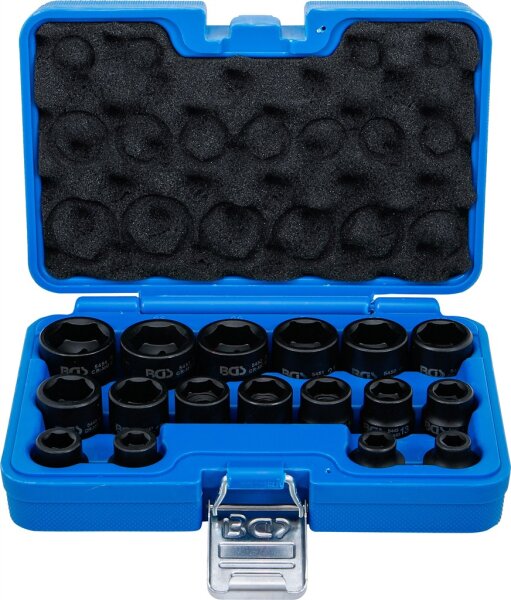 Kraft-Steckschlüssel-Einsatz-Satz Sechskant, extra flach | Antrieb Innenvierkant 12,5 mm (1/2") | SW 8 - 24 mm | 17-tlg.