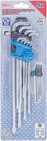 Winkelschlüssel-Satz | extra lang + extra kurz | T-Profil (für Torx) T10 - T50 | 9-tlg.
