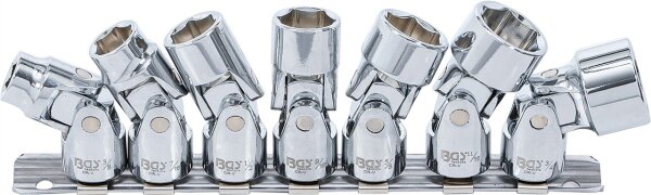 Gelenk-Steckschlüssel-Satz, Sechskant | Antrieb Innenvierkant 10 mm (3/8") | SW 3/8" - 3/4" | Zollgrößen | 7-tlg.