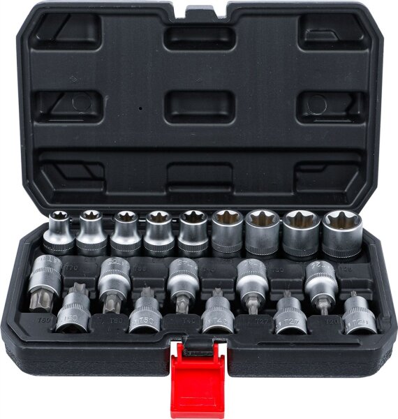 Bit-Einsatz-/Steckschlüssel-Satz | Antrieb Innensechskant 12,5 mm (1/2") | T-Profil (für Torx) / E-Profil | 19-tlg.