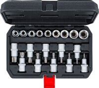 Bit-Einsatz-/Steckschlüssel-Satz | Antrieb Innensechskant 12,5 mm (1/2") | T-Profil (für Torx) / E-Profil | 19-tlg.