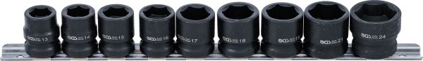 Kraft-Steckschlüssel-Einsatz-Satz Sechskant, extra flach | Antrieb Innenvierkant 12,5 mm (1/2") | SW 13 - 24 mm | 9-tlg.