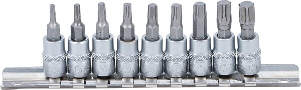 Bit-Einsatz-Satz | Antrieb Innenvierkant 6,3 mm (1/4") | T-Profil (für Torx) T10 - T50 | 9-tlg.
