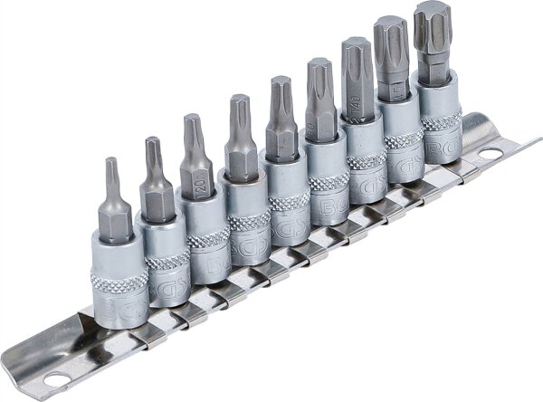 Bit-Einsatz-Satz | Antrieb Innenvierkant 6,3 mm (1/4") | T-Profil (für Torx) T10 - T50 | 9-tlg.
