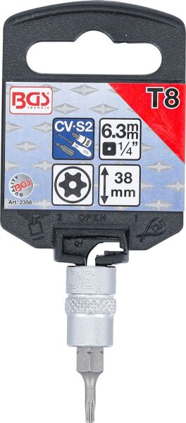 Bit-Einsatz | Antrieb Innenvierkant 6,3 mm (1/4") | T-Profil (für Torx) mit Bohrung T8