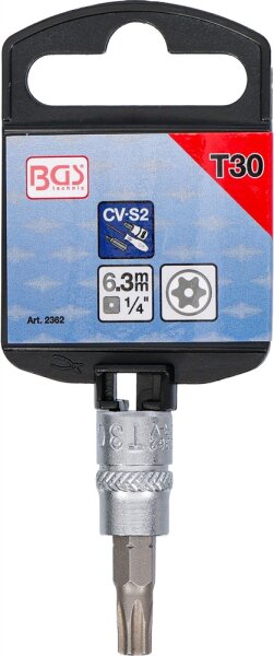 Bit-Einsatz | Antrieb Innenvierkant 6,3 mm (1/4") | T-Profil (für Torx) mit Bohrung T30