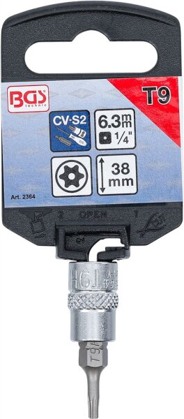 Bit-Einsatz | Antrieb Innenvierkant 6,3 mm (1/4") | T-Profil (für Torx) mit Bohrung T9