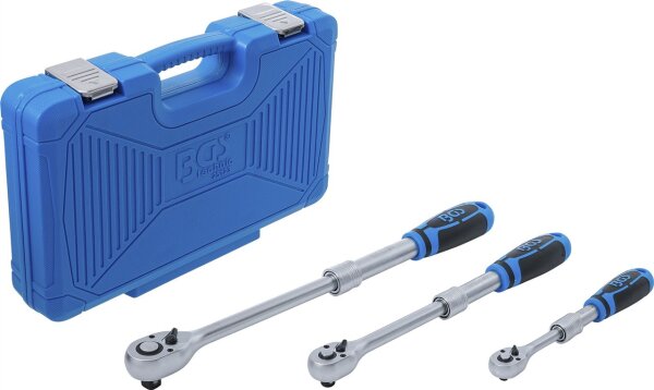 Umschaltknarren-Satz | ausziehbar | Abtrieb Außenvierkant 6,3 mm (1/4") - 10 mm (3/8") - 12,5 mm (1/2") | 3-tlg.
