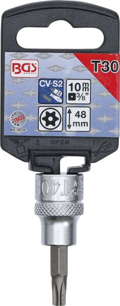 Bit-Einsatz | Antrieb Innenvierkant 10 mm (3/8") | T-Profil (für Torx) mit Bohrung T30