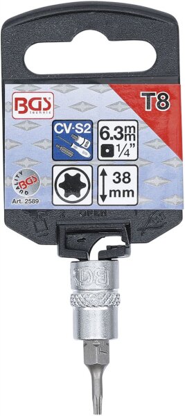 Bit-Einsatz | Antrieb Innenvierkant 6,3 mm (1/4") | T-Profil (für Torx) T8