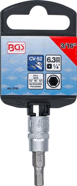 Bit-Einsatz | Antrieb Innenvierkant 6,3 mm (1/4") | Innensechskant 3/16"